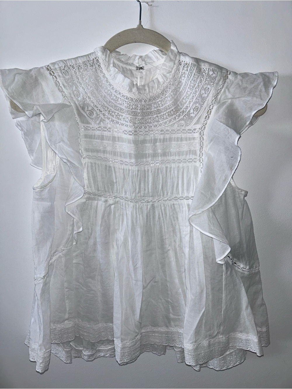 Women’s White Lace Detail Ruffle Blouse